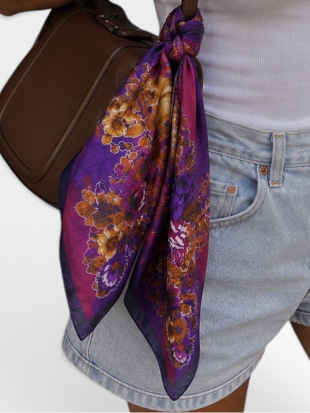 Bally Vintage Luxury Floral Purple and Magenta Silk Scarf 34x34